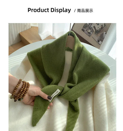 Women’s Wool Triangle Scarf – British Korean Knitted Headscarf & Warm Multi-Functional Wrap