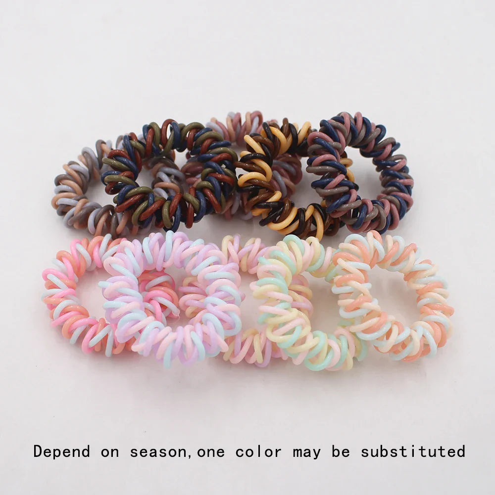 5Pcs Matte Spiral Hair Bands - Fashion Telephone Wire Elastic Hair Ties Stretchable Cord Rubber Bands for Women & Girls