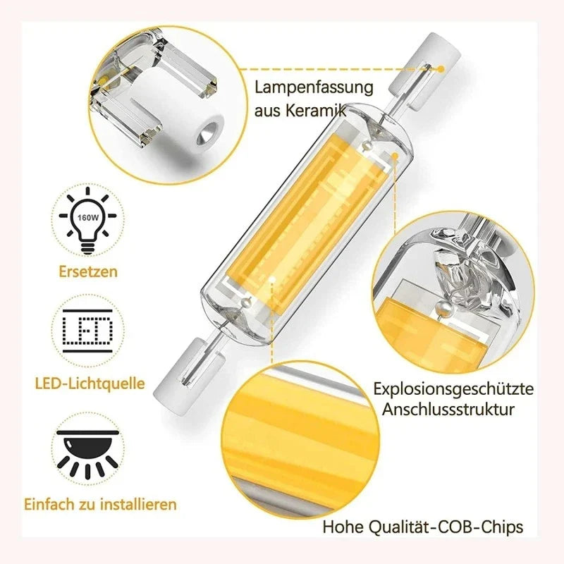 R7S LED Glass Tube COB Bulb — High-Power 78mm & 118mm Corn Lamp, Halogen Light Replacement AC 110V-240V