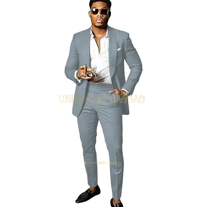 Men's Brown 2 Piece Suit - Shawl Collar Single Breasted Tuxedo Blazer & Pants Set For Wedding, Business & Formal Events