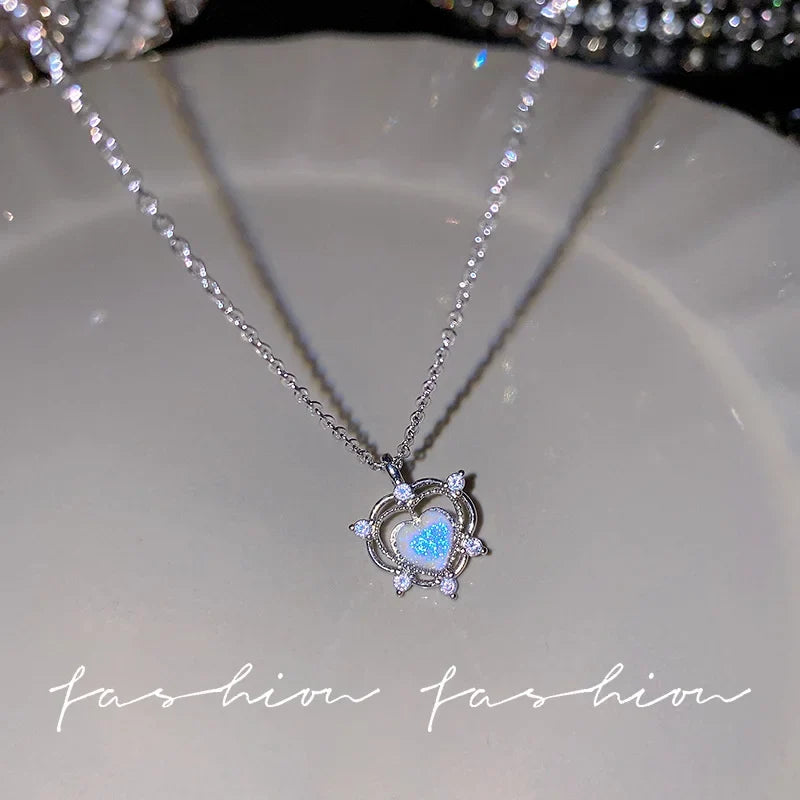 Y2K Crystal Bow Angel Wings Necklace - Heart Pendant Clavicle Chain for Women Trendy Aesthetic Jewelry