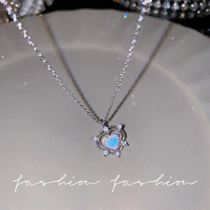 Y2K Crystal Bow Angel Wings Necklace - Heart Pendant Clavicle Chain for Women Trendy Aesthetic Jewelry