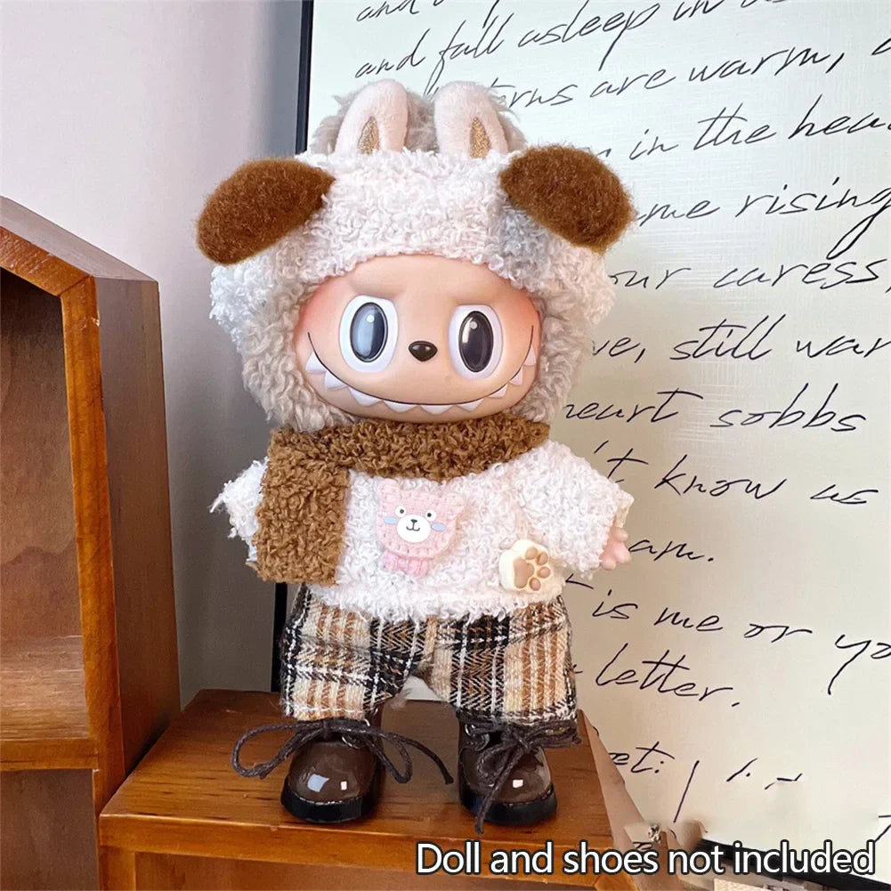 17cm Mini Plush Doll Clothes — Kpop EXO Labubu Idol V1 V2 Outfit Set with Sweater & Headband, Doll Accessories Gift