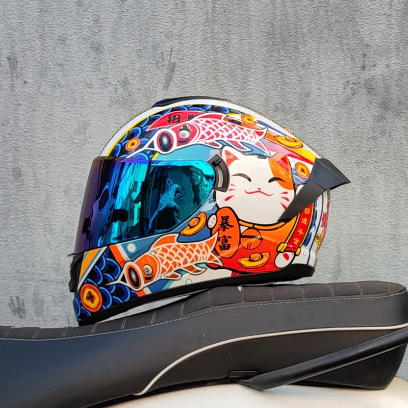 Full-Face Motorcycle Helmet — Winter Warm Double Visor Racing & Sports Motorbike Helmet