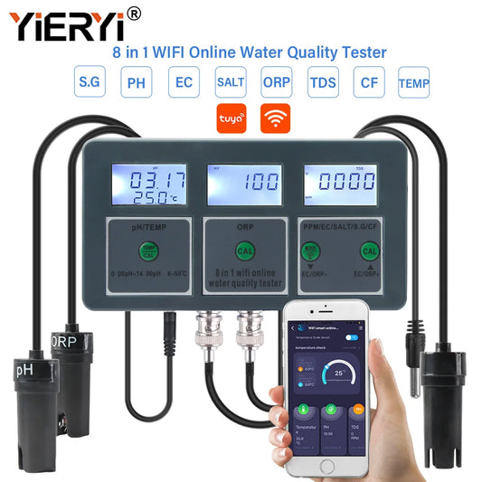 Yieryi WiFi Smart Water Quality Tester - Tuya PH ORP TDS EC Salt Temperature Monitor & Data Logger