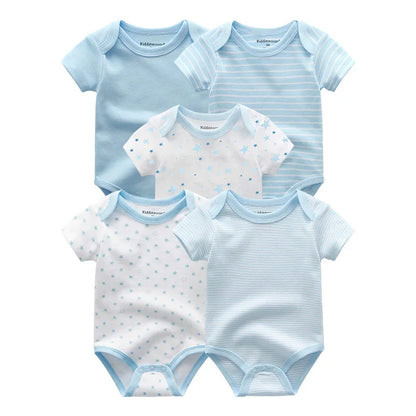 5PCS Newborn Baby Bodysuit Set - Soft Cotton Unisex Baby Clothes with Cartoon Print for Boys & Girls