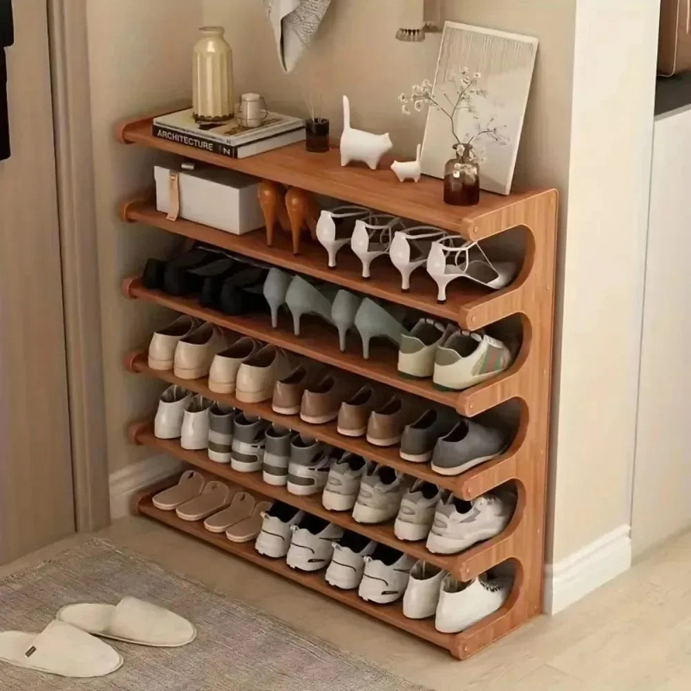 Chinese Style Wooden Shoe Rack — Multifunctional Bamboo Entrance Storage Cabinet for Shoes
