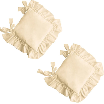Ruffled Dining Chair Pads - Vintage Seat Cushion Covers with Ties Non-Slip Kitchen Farmhouse Decor