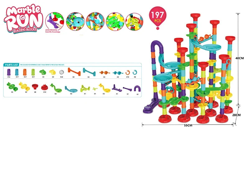 DIY Marble Run Race Track Set - 3D Maze Ball Roller Building Blocks Toy for Kids Creative STEM Play