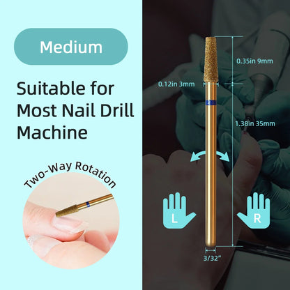 HYTOOS 3mm Tapered Cuticle Nail Drill Bit - Titanium Russian Diamond Nail Bits for Dead Skin Cleaning & Nail Care Accessories