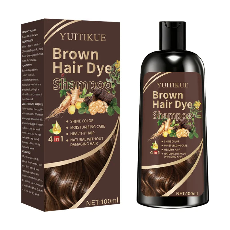 YUITIKUE Brown Hair Dye Shampoo - 4-in-1 Ginger Formula for Hair Coloring Moisture and Nourishing Care