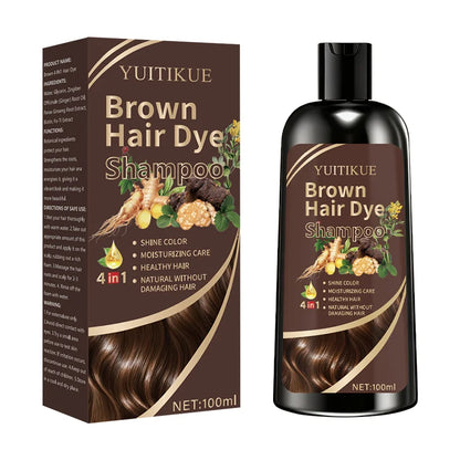 YUITIKUE Brown Hair Dye Shampoo - 4-in-1 Ginger Formula for Hair Coloring Moisture and Nourishing Care