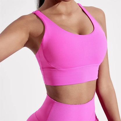 Women’s Cross Back Sports Bra - High Support Fitness Yoga Training Top with Removable Chest Pads