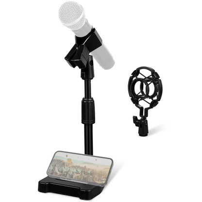 Retractable Desktop Microphone Stand - Adjustable Desk Mic Holder Clip for Live Streaming, Recording & Broadcasting