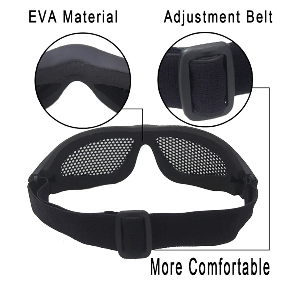 Outdoor Eye Protection Tactical Glasses - Comfortable Airsoft Safety Goggles with Anti-Fog Metal Mesh/PC Lens for Paintball and Hunting