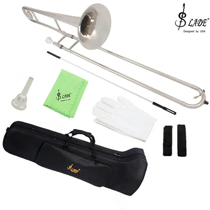 Bb Alto Trombone Silver Plated - Professional Brass B Flat Horn with Case & Accessories