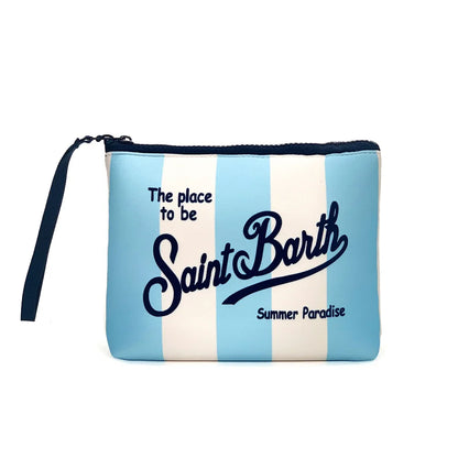 S-SAINT BARTH Pink Neoprene Clutch Bag – Trendy Vertical Zip Pouch Makeup & Toiletry Purse for Women