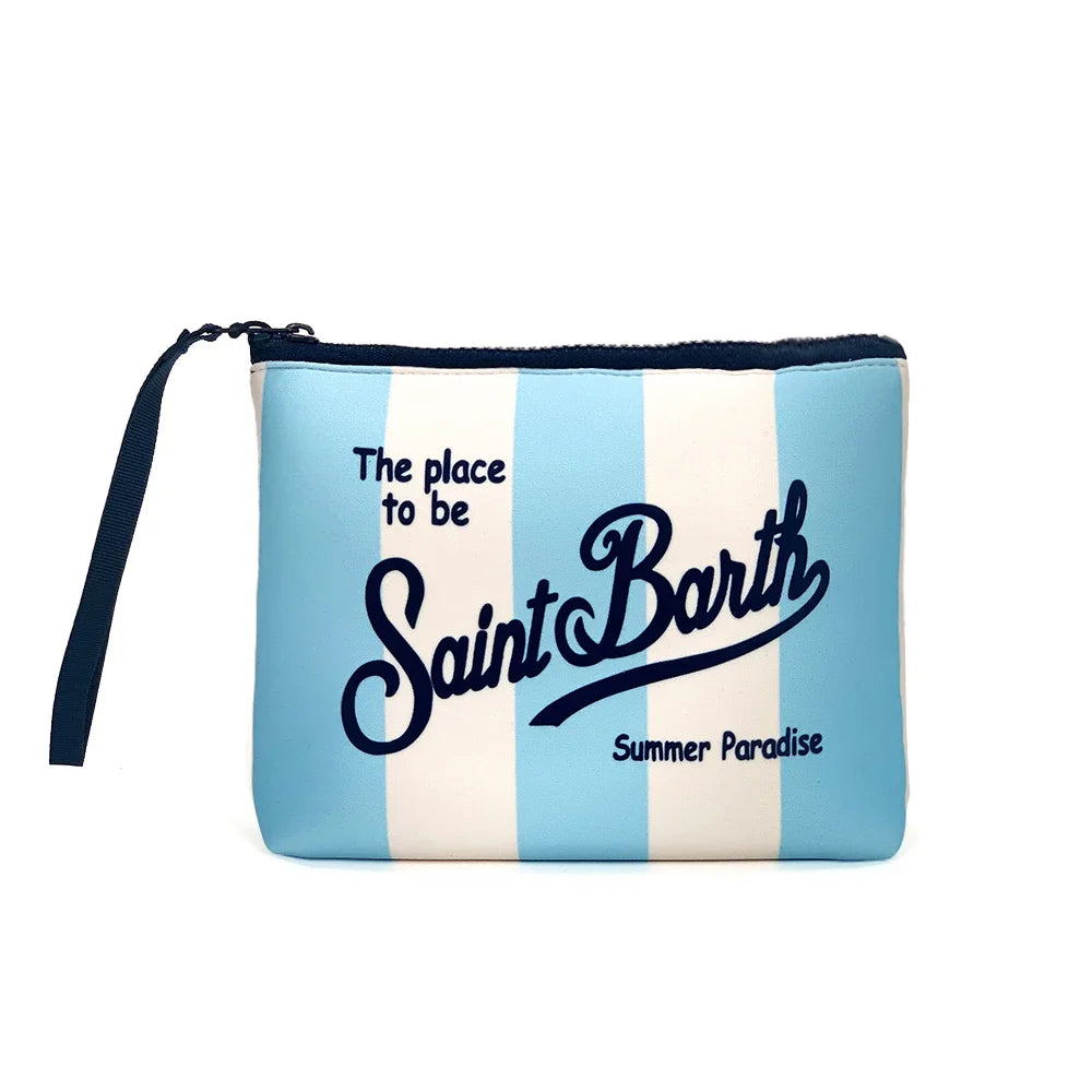 S-Saint B-Barth Striped Neoprene Zip-Up Clutch – Unisex Cosmetic & Toiletry Makeup Bag for Women