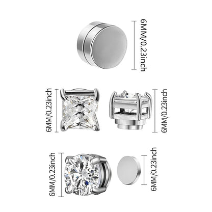 Crystal Strong Magnetic Ear Stud Clip Earrings - Punk Round Zircon Non-Piercing Earrings for Men & Women