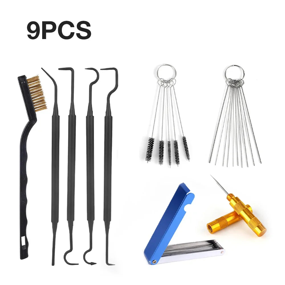 9-Piece Carburetor Cleaning Kit - Brushes & Tools for Motorcycles, Chainsaws & Small Engines
