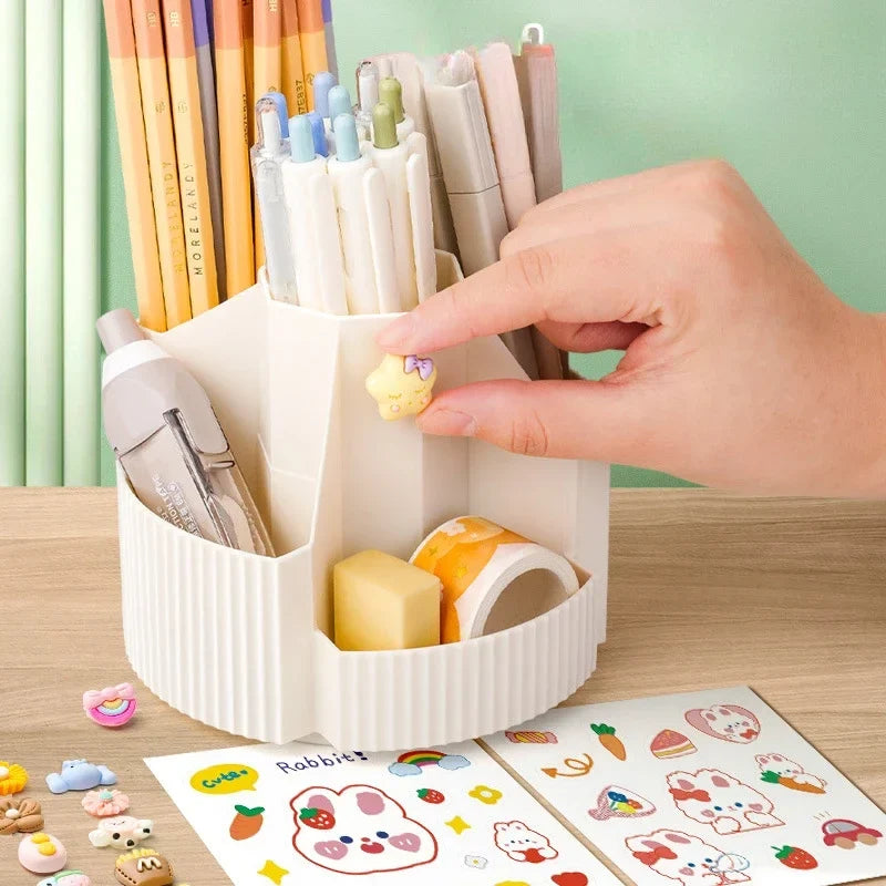 360° Rotating Desk Organizer - 5 Slot Stationery Storage Box for Pencils Pens Office and School Supplies
