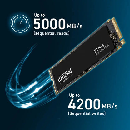 Crucial P3 Plus 1TB PCIe Gen4x4 NVMe M.2 SSD – 500GB, 1TB, 2TB, 5000MB/s Speed (OEM Package)