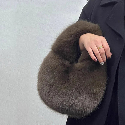 Plush Half Moon Bag - Soft Faux Fur Women's Handbag Winter Luxury Shoulder Purse