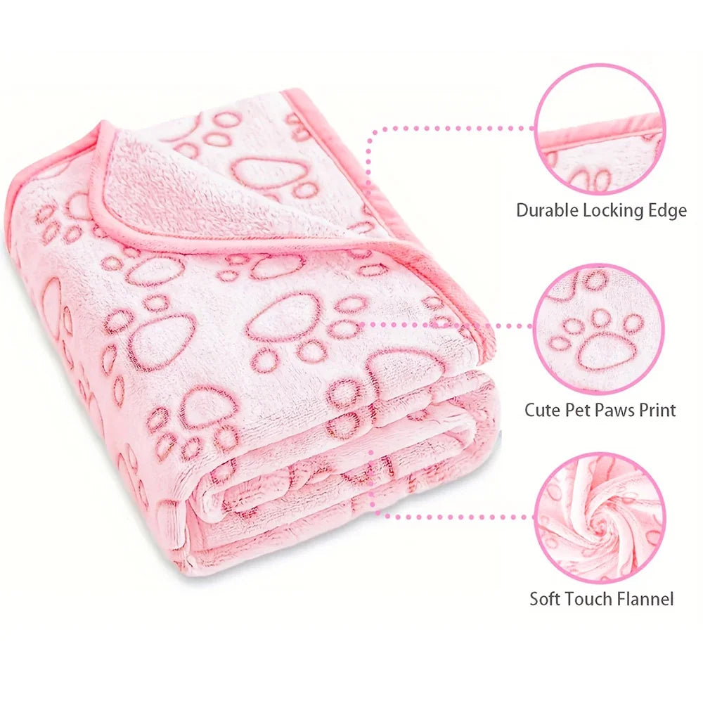 Pink Fluffy Pet Blanket - Soft Warm Paw Print Dog & Cat Mat for Comfortable Sleeping