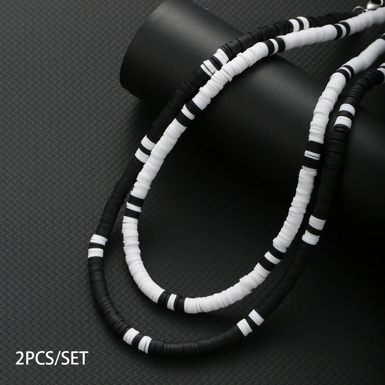Bohemian White & Black Polymer Beads Necklace – Unisex Collar for Men and Women