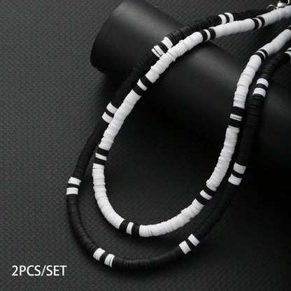 Bohemian White & Black Polymer Beads Necklace – Unisex Collar for Men and Women