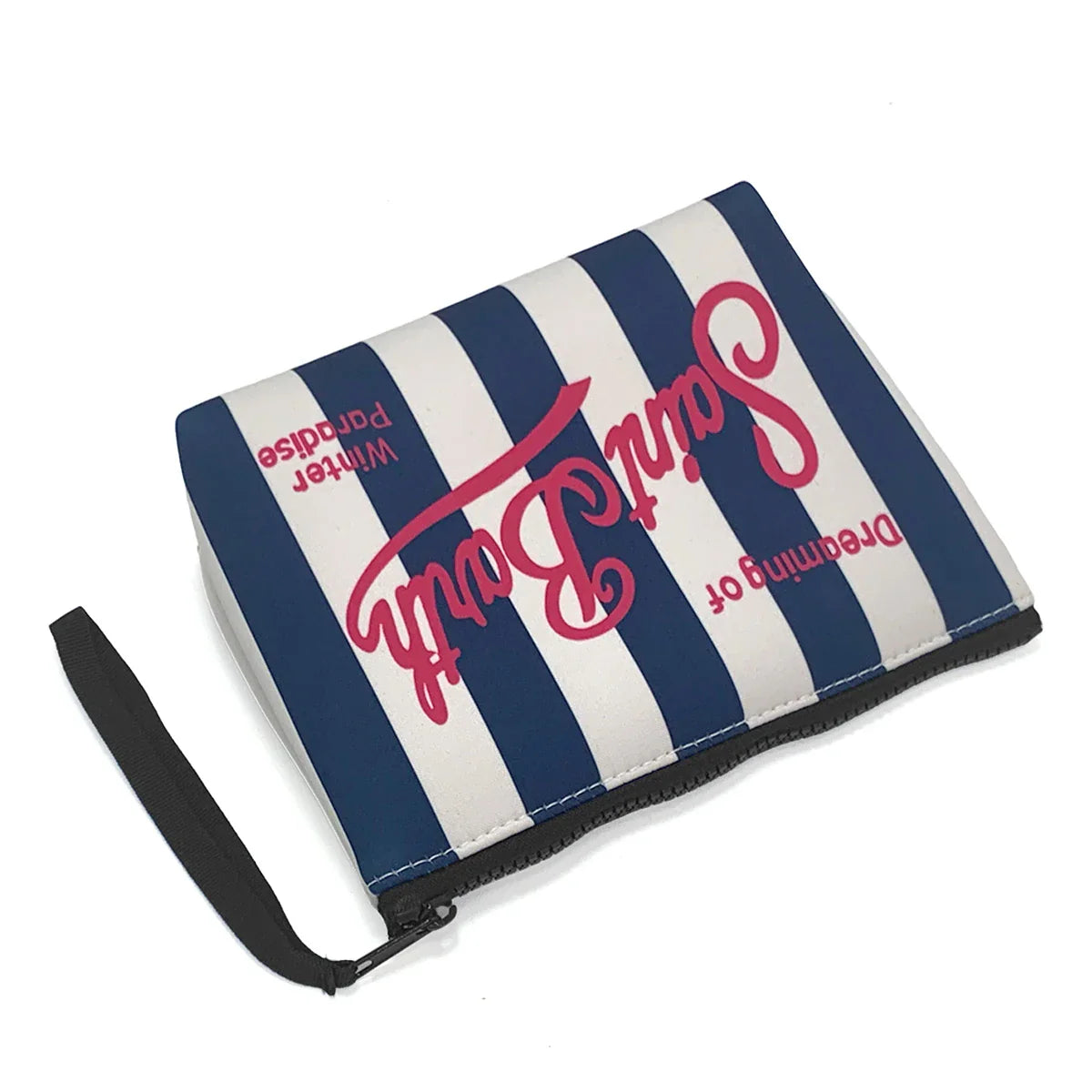 S-Saint B-Barth Striped Neoprene Zip-Up Clutch – Unisex Cosmetic & Toiletry Makeup Bag for Women