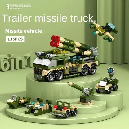 6-in-1 Police Truck Mech Dinosaur Building Blocks - Tank, Helicopter & Fire Truck Educational Toy