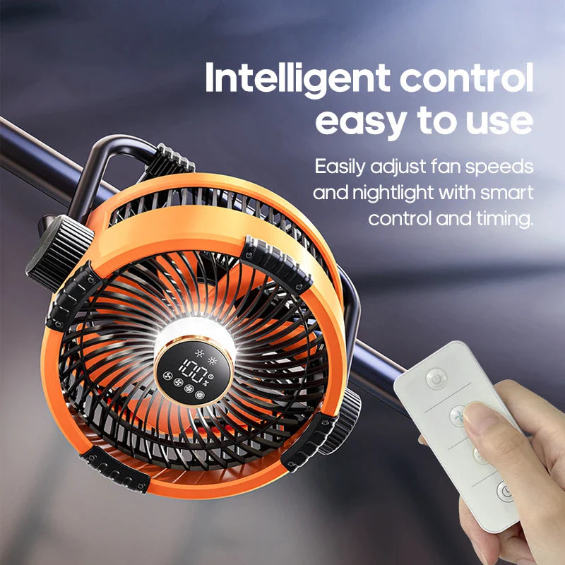 KINSCOTER 6-in-1 Portable Camping Fan — 20000mAh Rechargeable Outdoor Fan with 4 Speeds, Hook & LED Light