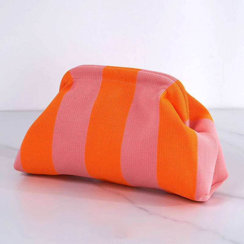 Summer Woven Crochet Clutch Bag – Women’s Cute Ruched Cloud Handbag, Casual Colorblock Purse
