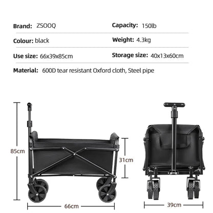 Foldable Outdoor Utility Cart - Heavy Duty Portable Camping, Picnic, Beach & Shopping Wagon