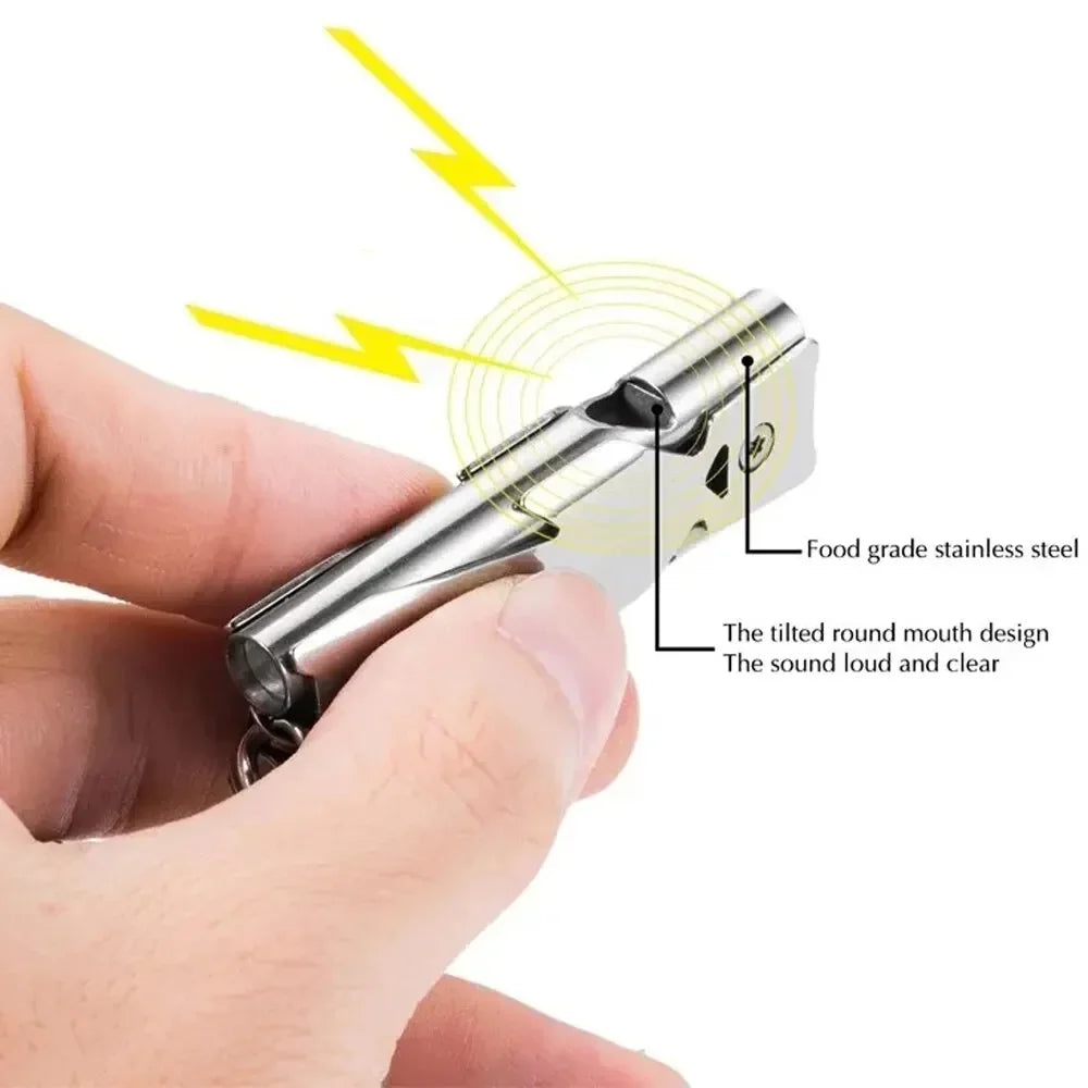 Double Pipe Whistle Keychain – High Decibel Outdoor Survival Emergency Tool