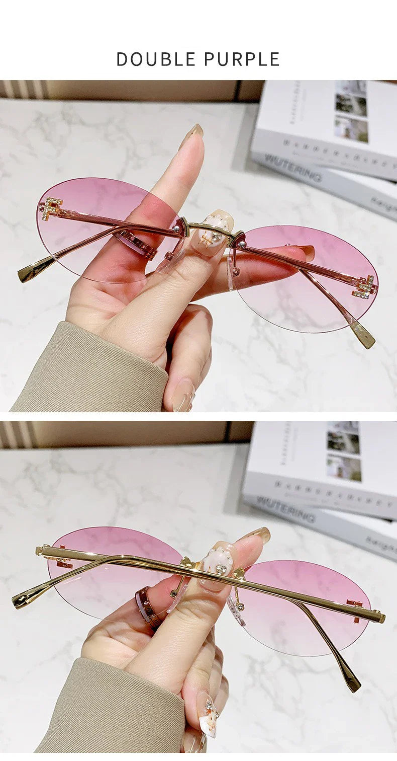 Elegant Diamond Oval Rimless Sunglasses — Men’s “F” Letter Car Sunglasses Model 90902