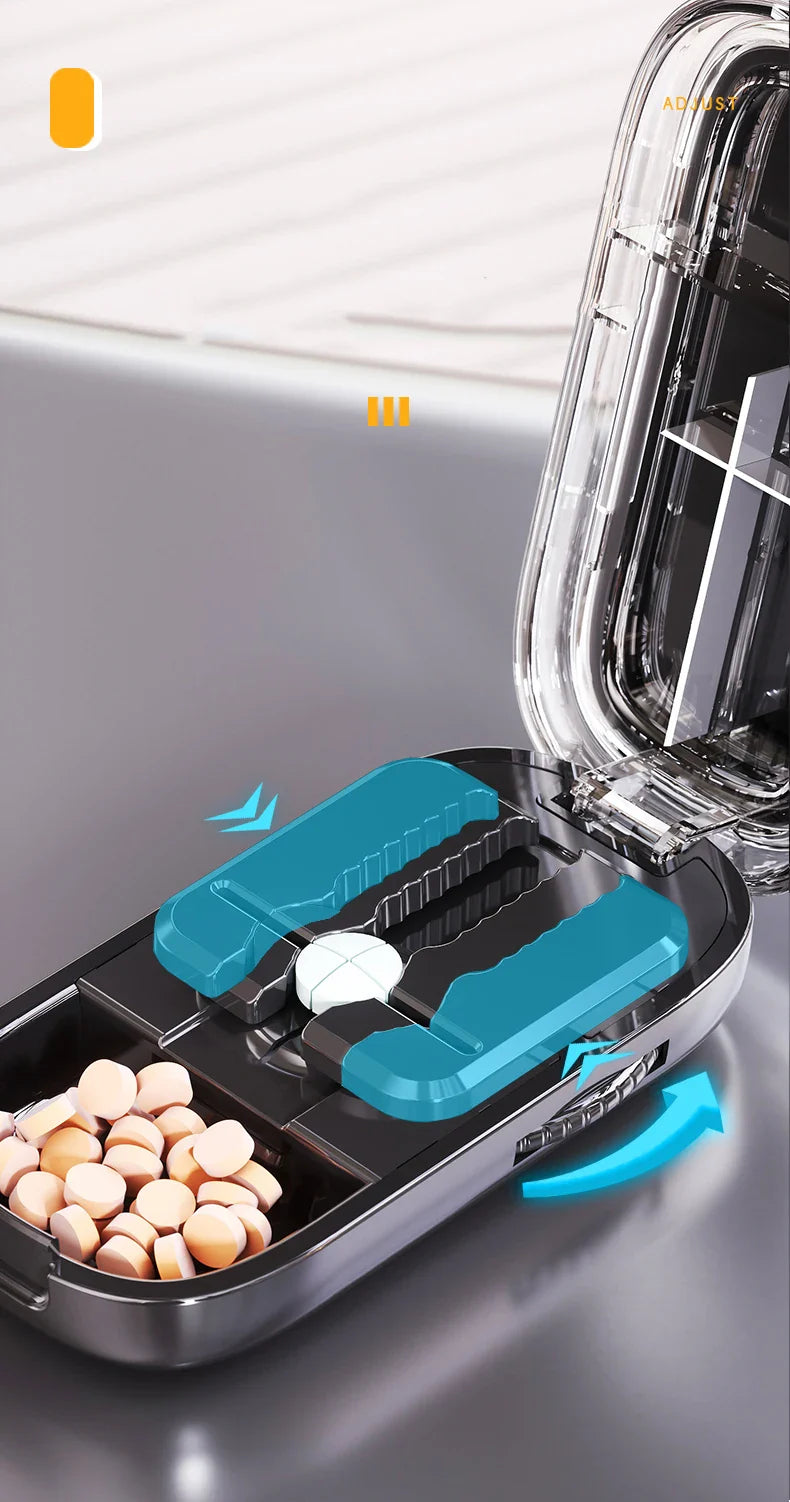 Newest Quartering Pill Cutter & Storage Box – Portable Dustproof Medicine Divider Organizer & Crusher