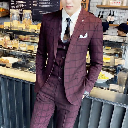 Men’s British Style 3-Piece Suit Set - Slim Fit Vest & Trousers Formal Banquet Fashion Ensemble