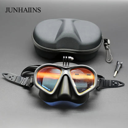 Freediving Mask with Camera Mount - Two-Window Tempered Glass Waterproof Anti-Fog Snorkeling Mask