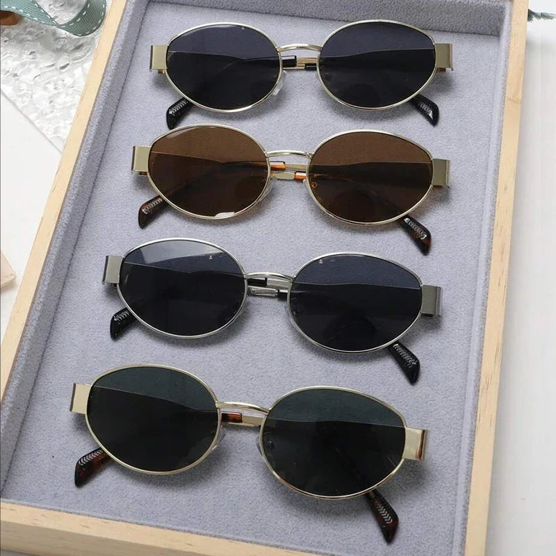 4PCS Oval Metal Fashion Sunglasses - Small Round Personality Beach Eyewear Accessories for Women