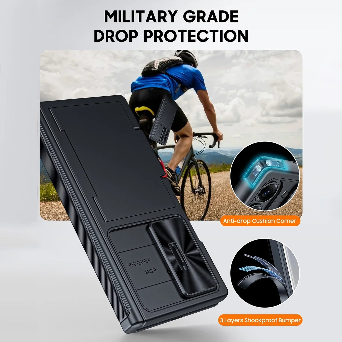Samsung Galaxy Z Fold 7 Case – Black Shockproof Silicone Wallet with RFID Card Holder, Hinge & Camera Protection