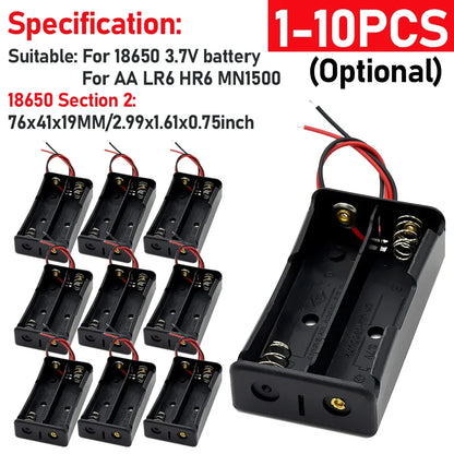 10-in-1 Plastic 18650 Battery Holder — 1/2/3/4 Slot Storage Box with Wire Lead for 3.7V 18650 Batteries