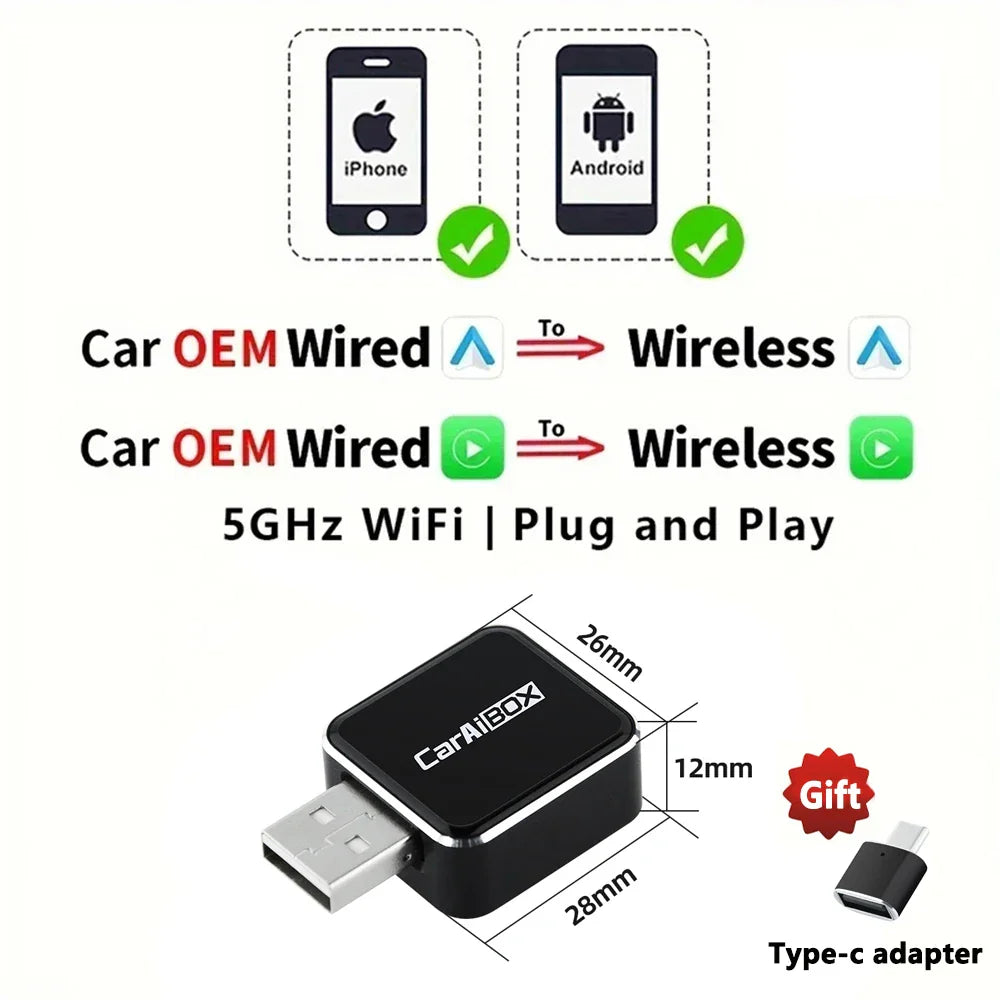 EKIY 2-in-1 Wireless CarPlay & Android Auto Dongle – AI Smart Box for Cars with Wired CarPlay