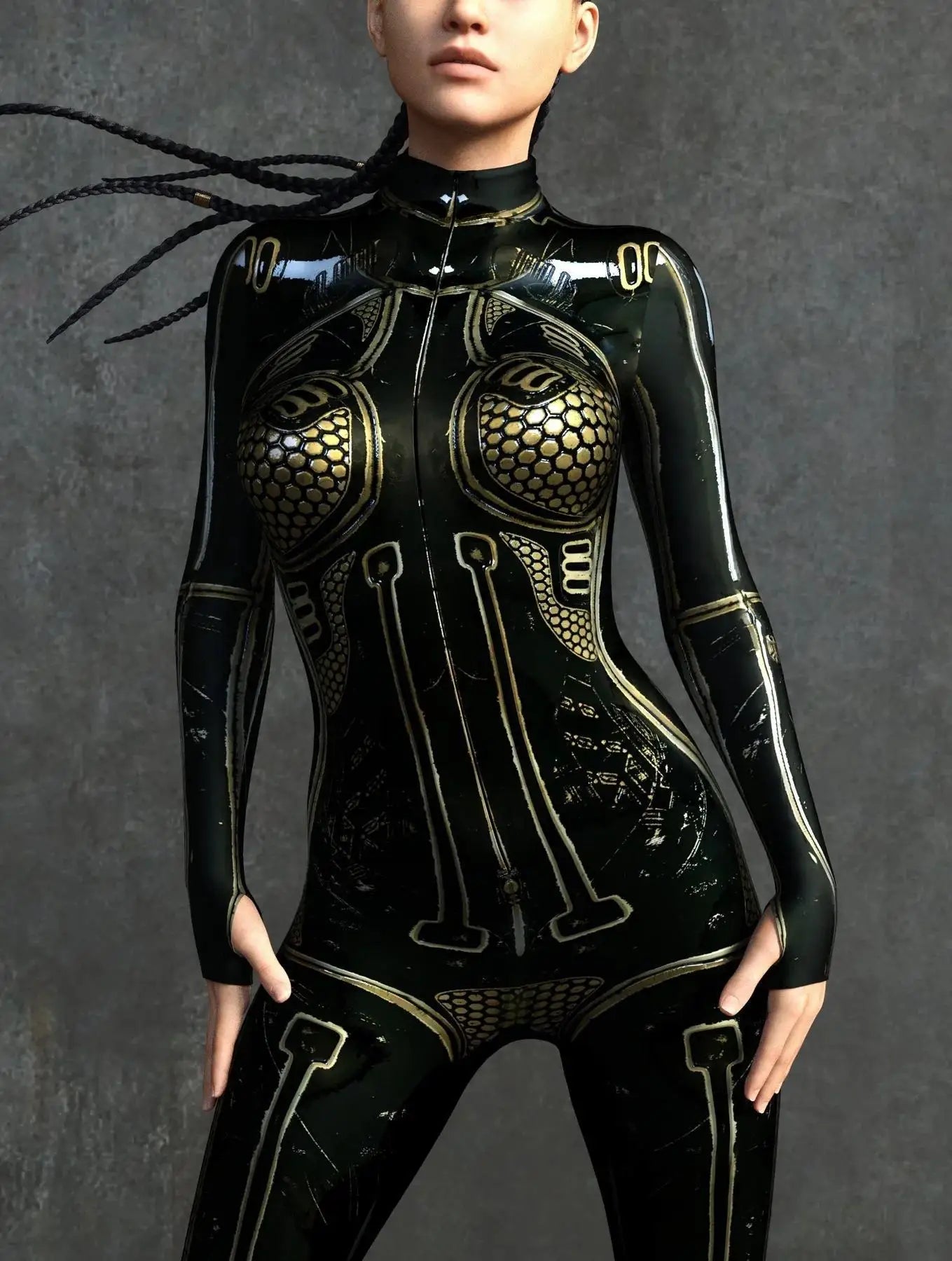 Women's Cyberpunk Mechanical Catsuit - 3D Zipper Cosplay Zentai Bodysuit for Halloween & Costume Parties