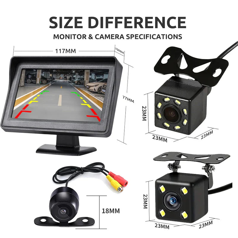 4.3" Car Rear View Monitor – Easy-Install Reversing Camera for Parking System & Vehicle Safety