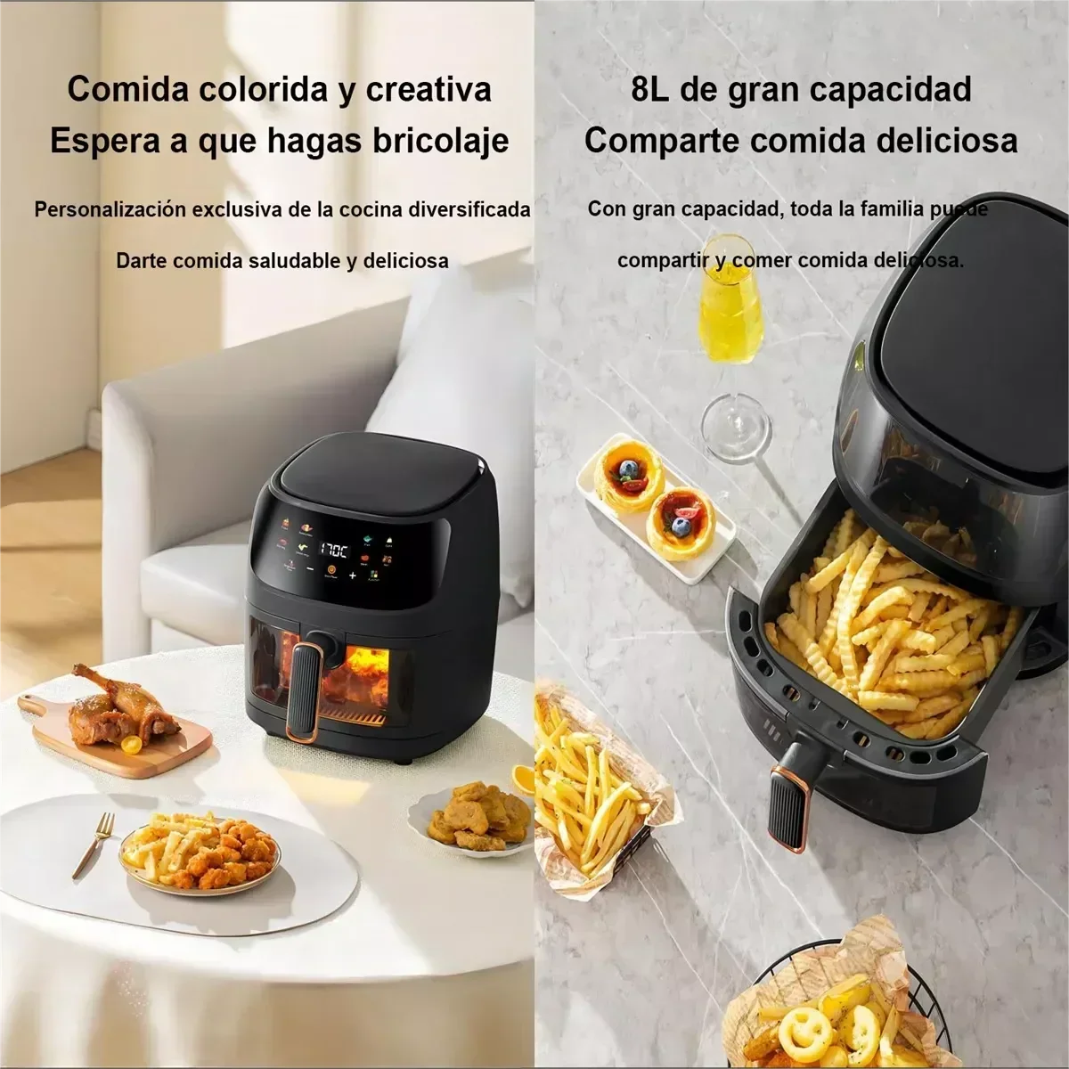 8L Smart Air Fryer with LCD Touchscreen – Large Capacity Nonstick Oil-Free Fryer for French Fries, Roast Chicken & Oven Cooking