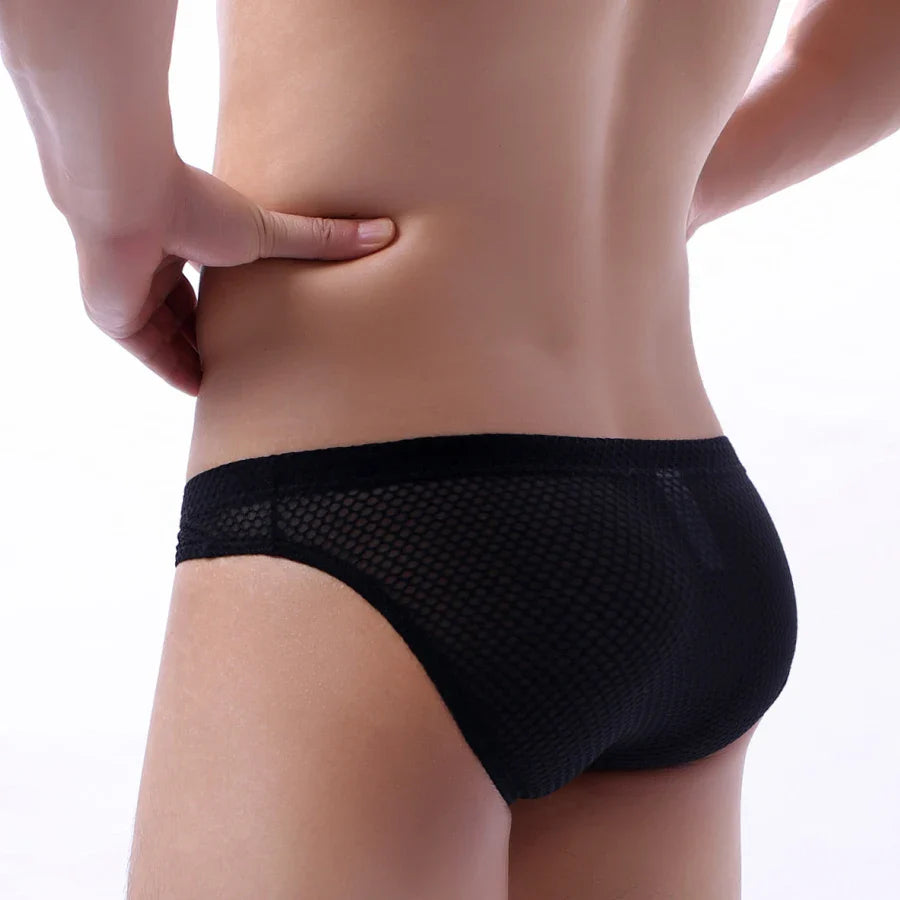 Men’s Mesh Boxer Briefs D4011 – Breathable Sports Underwear, Low Waist Solid Color Large Trunks Comfort Fit