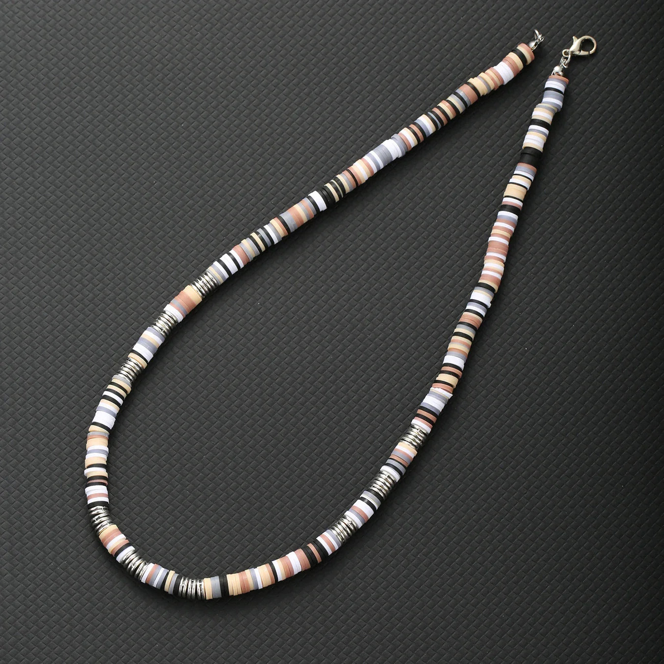 Bohemian White & Black Polymer Beads Necklace – Unisex Collar for Men and Women