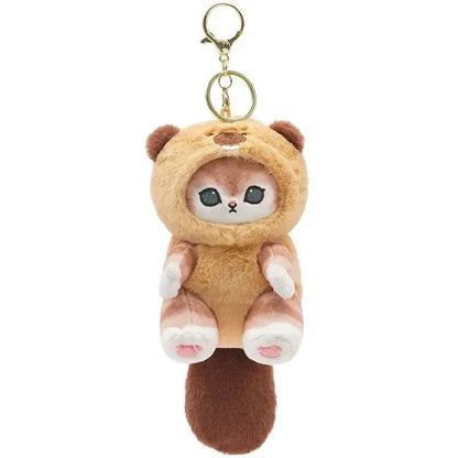 Kawaii Mofusand Shark Cat Keychain — Cartoon Cross-Dressing Doll Pendant for Backpack Decor